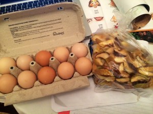 Local eggs, dried apples that grew on the front lawn.