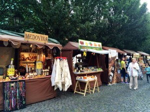 Medovina = honey wine, sold beneath the bridge.
